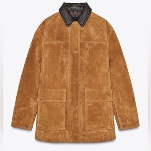 Zara Tan Suede Jacket with Black Collar